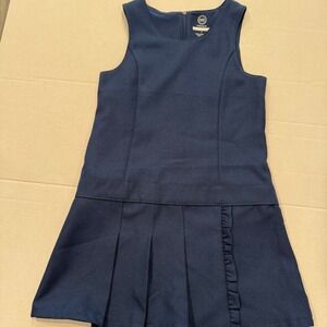 Wonder Nation Navy Blue Girls Pinafore Dress Pleated Skirt School Uniform Size 7
